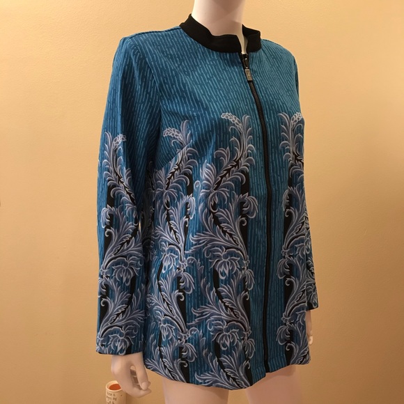 Bob Mackie Wearable Art Jacket Blue Zipper Closure - Picture 4 of 15